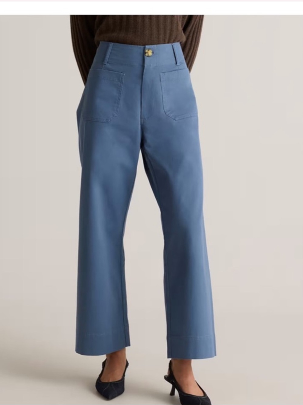 Quince Organic Cotton Stretch Wide Leg Chino Pants Blue Slate 12 High Rise